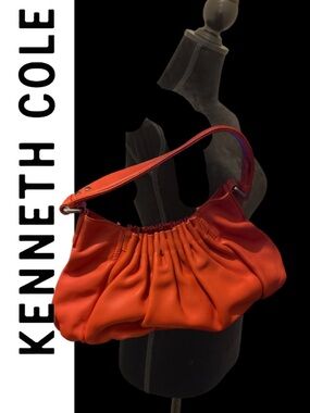 Vintage Kenneth Cole Orange Ruched Leather Hobo Shoulder Bag